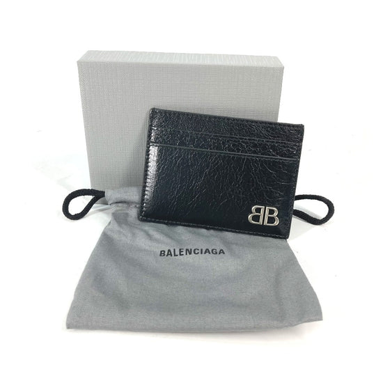 BALENCIAGA Card Case 766547 leather black BB Women Used Authentic