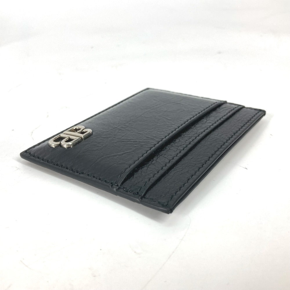 BALENCIAGA Card Case 766547 leather black BB Women Used Authentic
