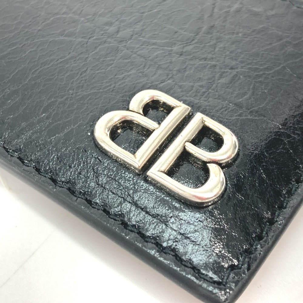 BALENCIAGA Card Case 766547 leather black BB Women Used Authentic
