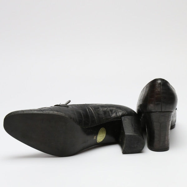 YVES SAINT LAURENT pumps leather black YSL Embossing Women 36 Used Authentic