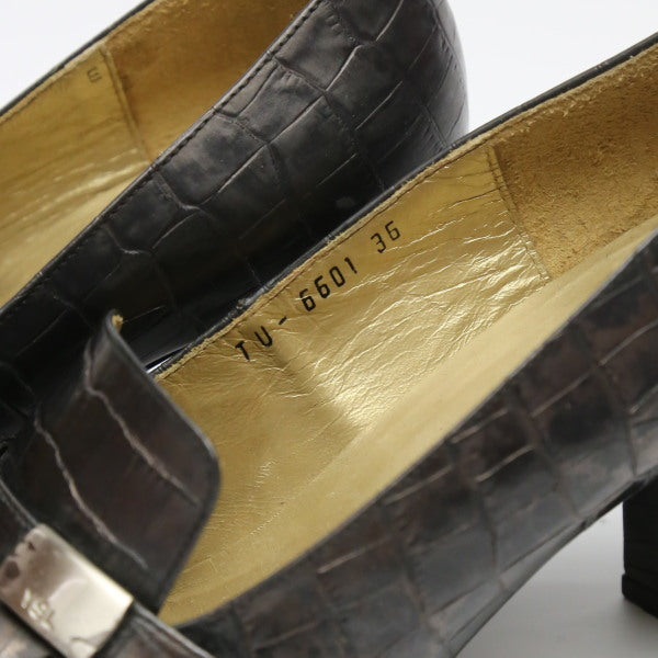 YVES SAINT LAURENT pumps leather black YSL Embossing Women 36 Used Authentic