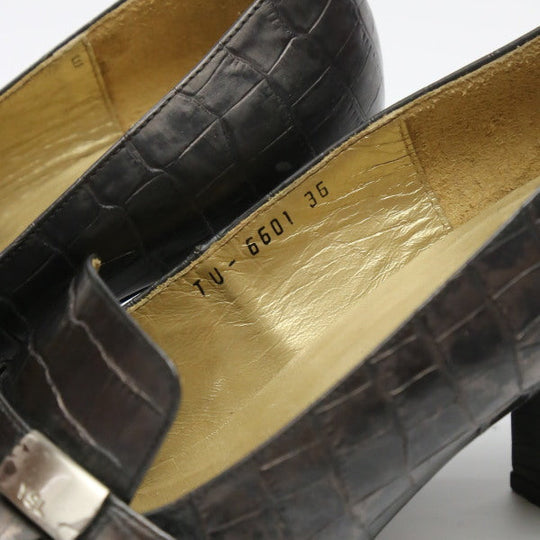 YVES SAINT LAURENT pumps leather black YSL Embossing Women 36 Used Authentic