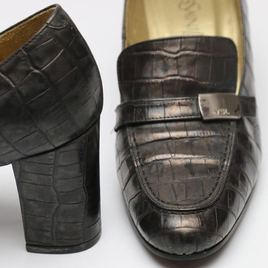 YVES SAINT LAURENT pumps leather black YSL Embossing Women 36 Used Authentic