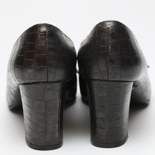 YVES SAINT LAURENT pumps leather black YSL Embossing Women 36 Used Authentic