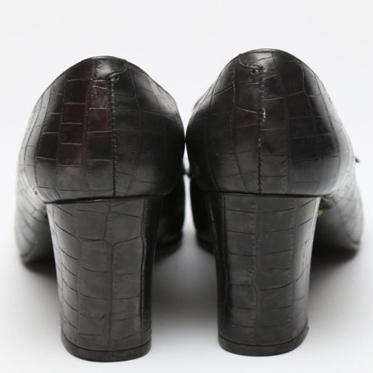 YVES SAINT LAURENT pumps leather black YSL Embossing Women 36 Used Authentic