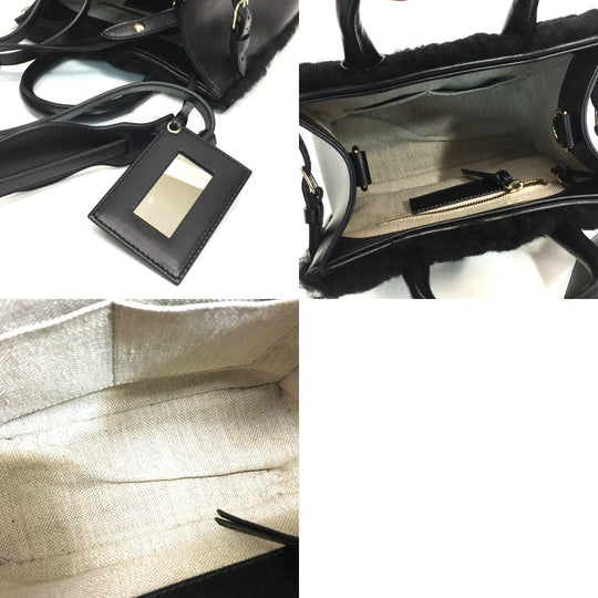 BALENCIAGA Handbag 347237 Mouton, Leather black Padlock Nude Mini Women Used Authentic