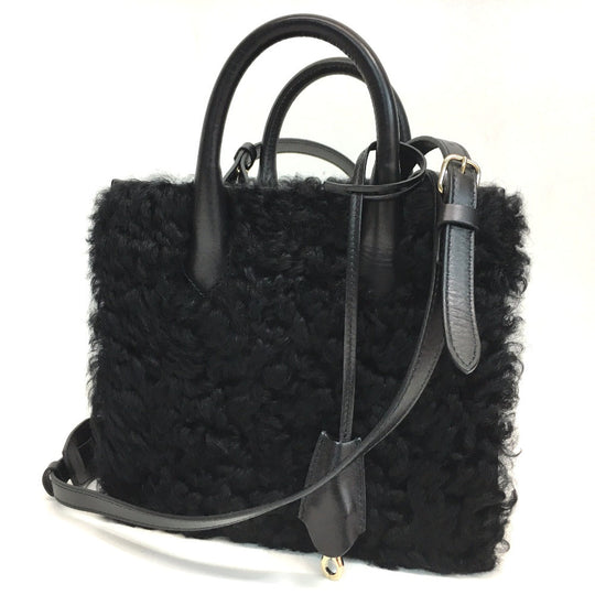 BALENCIAGA Handbag 347237 Mouton, Leather black Padlock Nude Mini Women Used Authentic