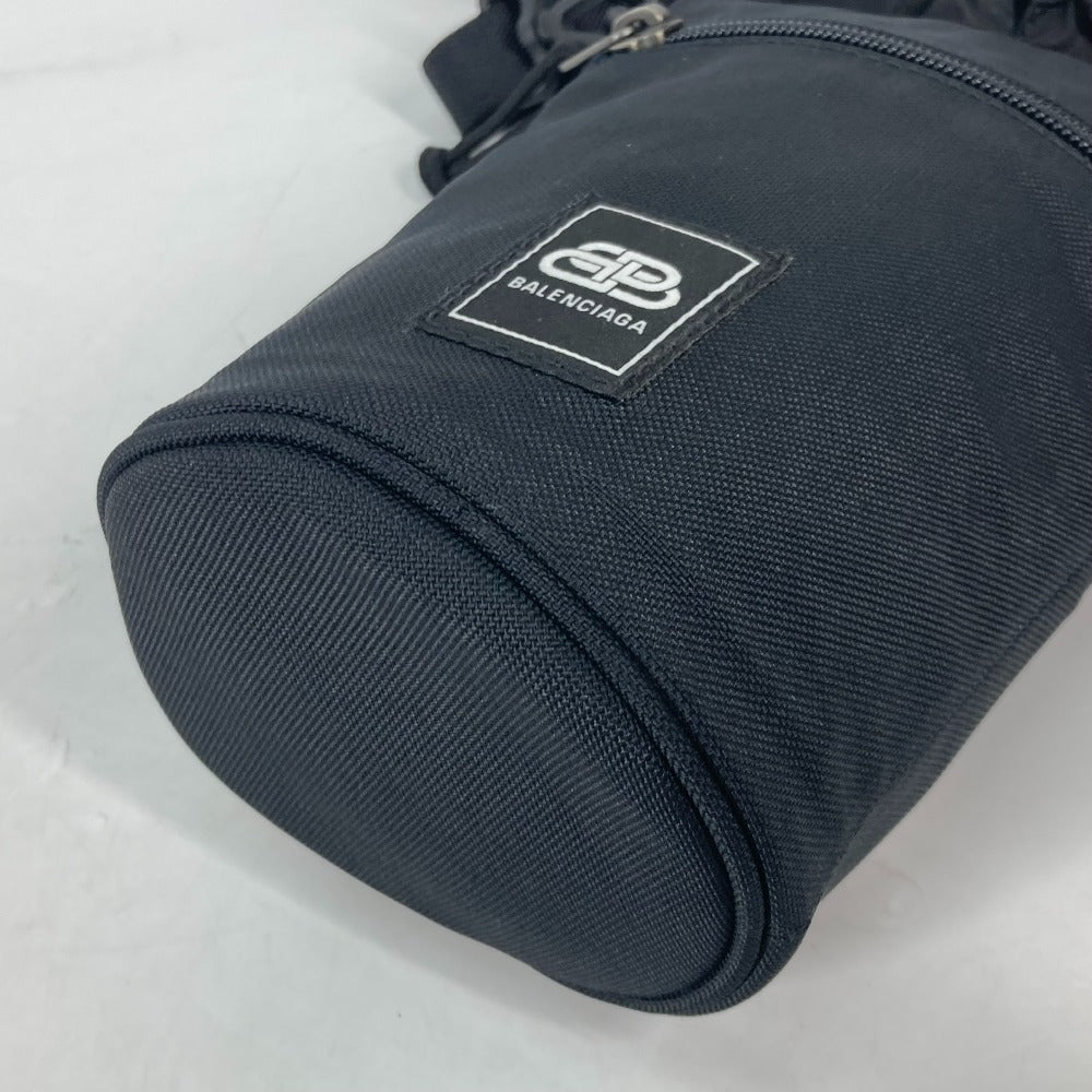 BALENCIAGA Shoulder Bag 618193 Nylon,leather black Bottle Holder Drawstring Bag logo Women Used Authentic
