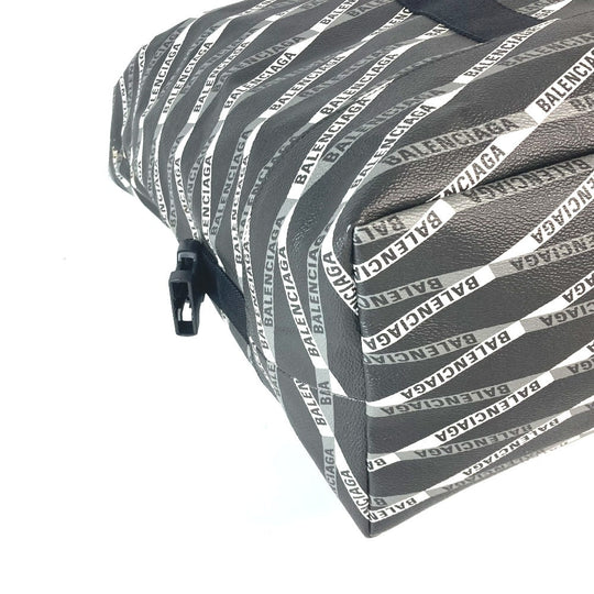BALENCIAGA Boston Duffel bag 532810 Leather, PVC gray Logo all-over pattern unisex(Unisex) Used Authentic