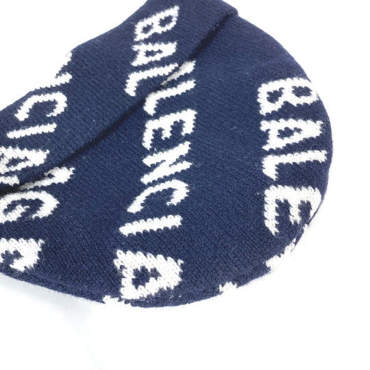 BALENCIAGA Knit hat 633717 wool Navy logo Women Used Authentic