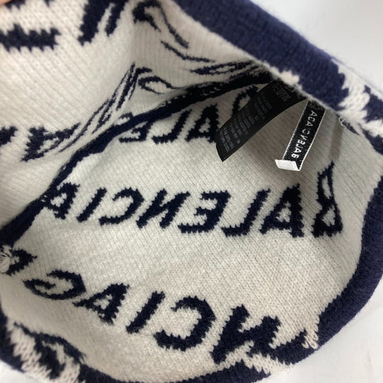 BALENCIAGA Knit hat 633717 wool Navy logo Women Used Authentic