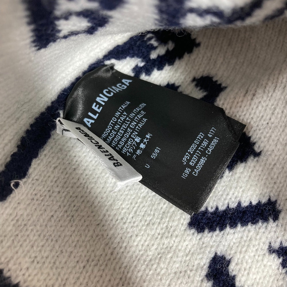 BALENCIAGA Knit hat 633717 wool Navy logo Women Used Authentic