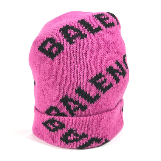 BALENCIAGA Knit hat 555282 wool pink logo bicolor Women(Unisex) Used Authentic