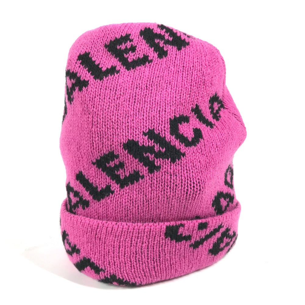 BALENCIAGA Knit hat 555282 wool pink logo bicolor Women(Unisex) Used Authentic