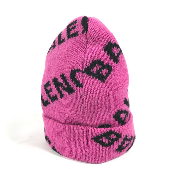 BALENCIAGA Knit hat 555282 wool pink logo bicolor Women(Unisex) Used Authentic