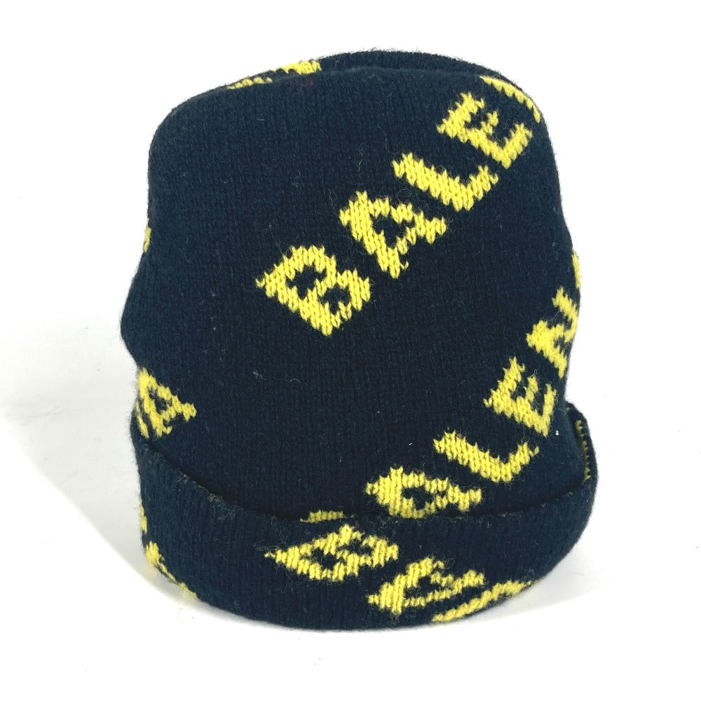 BALENCIAGA Knit hat 555282 wool black Logo all-over pattern mens Used Authentic