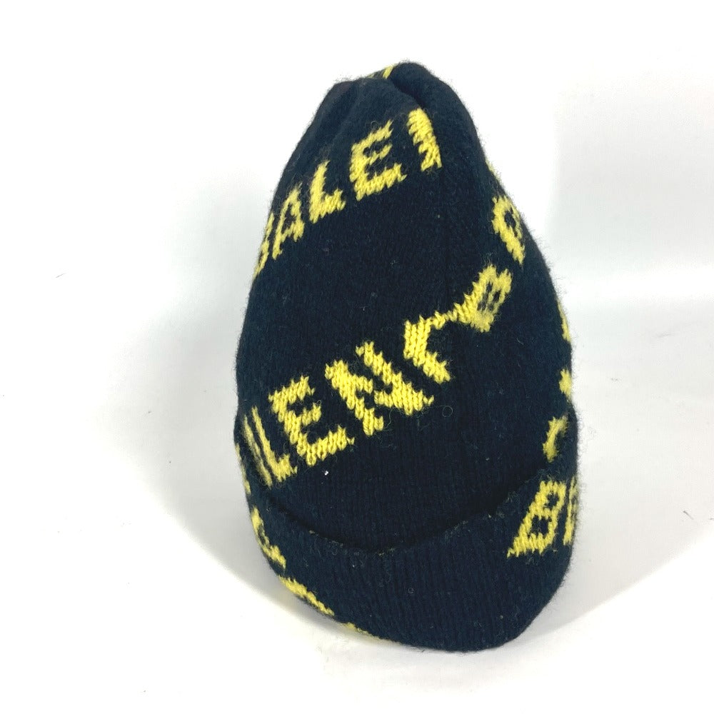 BALENCIAGA Knit hat 555282 wool black Logo all-over pattern mens Used Authentic