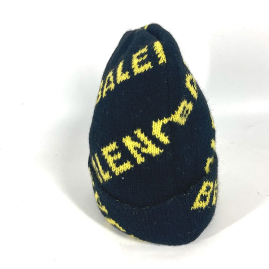 BALENCIAGA Knit hat 555282 wool black Logo all-over pattern mens Used Authentic