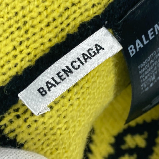 BALENCIAGA Knit hat 555282 wool black Logo all-over pattern mens Used Authentic