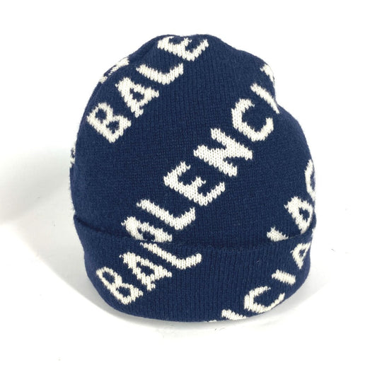 BALENCIAGA Knit hat 633717 wool Navy By color logo mens Used Authentic