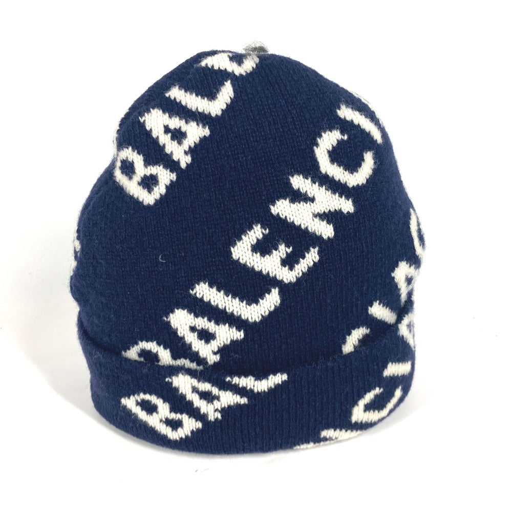 BALENCIAGA Knit hat 633717 wool Navy By color logo mens Used Authentic