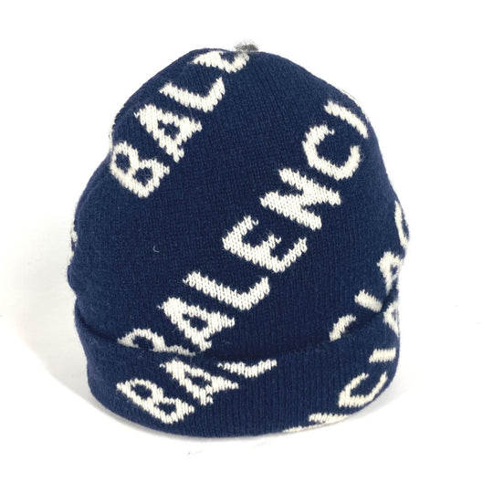 BALENCIAGA Knit hat 633717 wool Navy By color logo mens Used Authentic