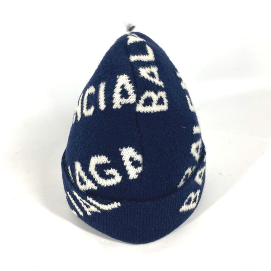 BALENCIAGA Knit hat 633717 wool Navy By color logo mens Used Authentic