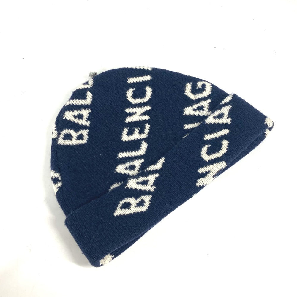 BALENCIAGA Knit hat 633717 wool Navy By color logo mens Used Authentic