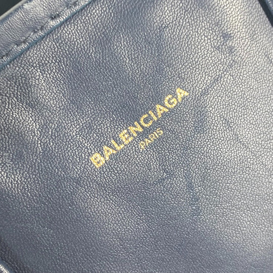 BALENCIAGA Tote Bag 443096 leather Navy Bazaar Shopper S Women Used Authentic