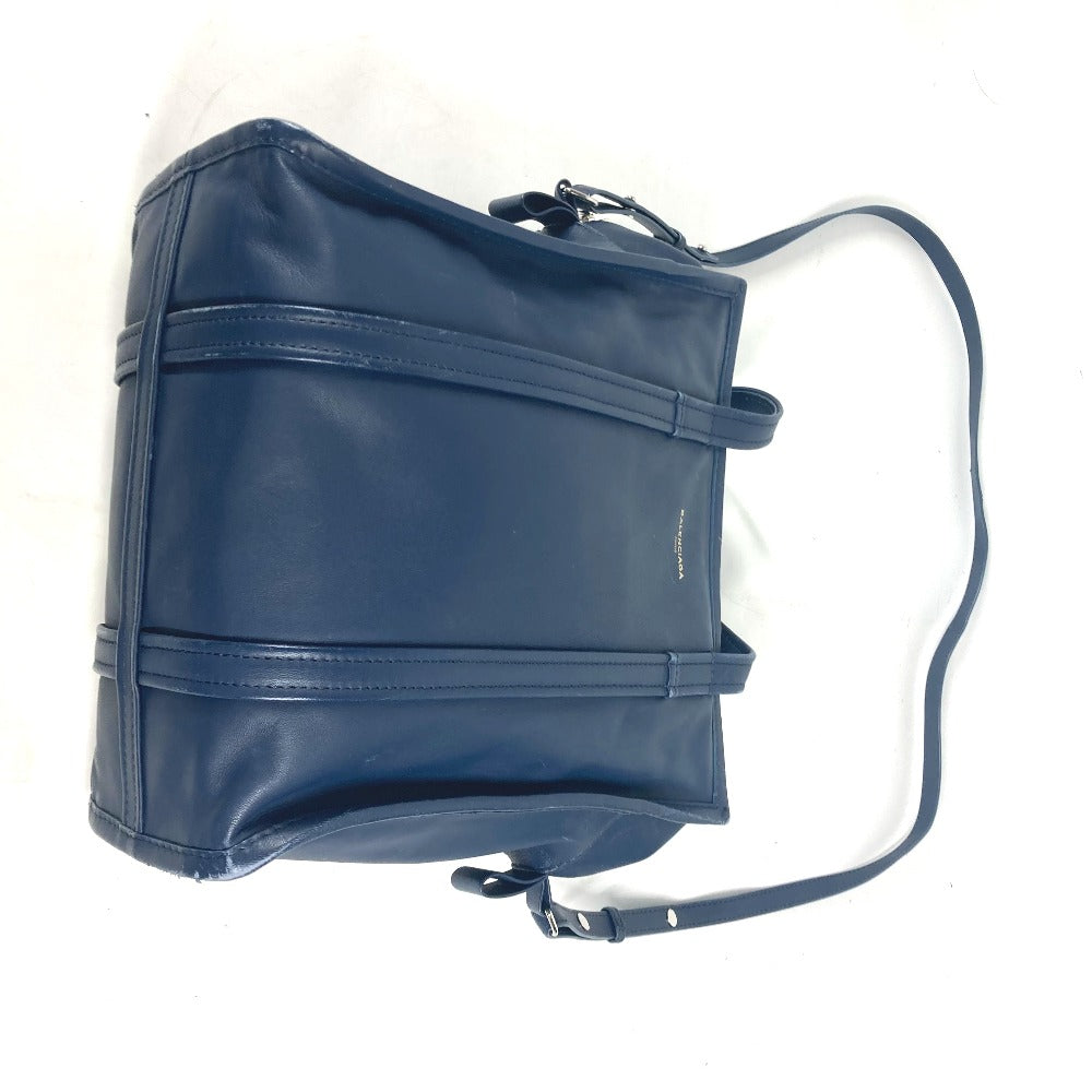BALENCIAGA Tote Bag 443096 leather Navy Bazaar Shopper S Women Used Authentic