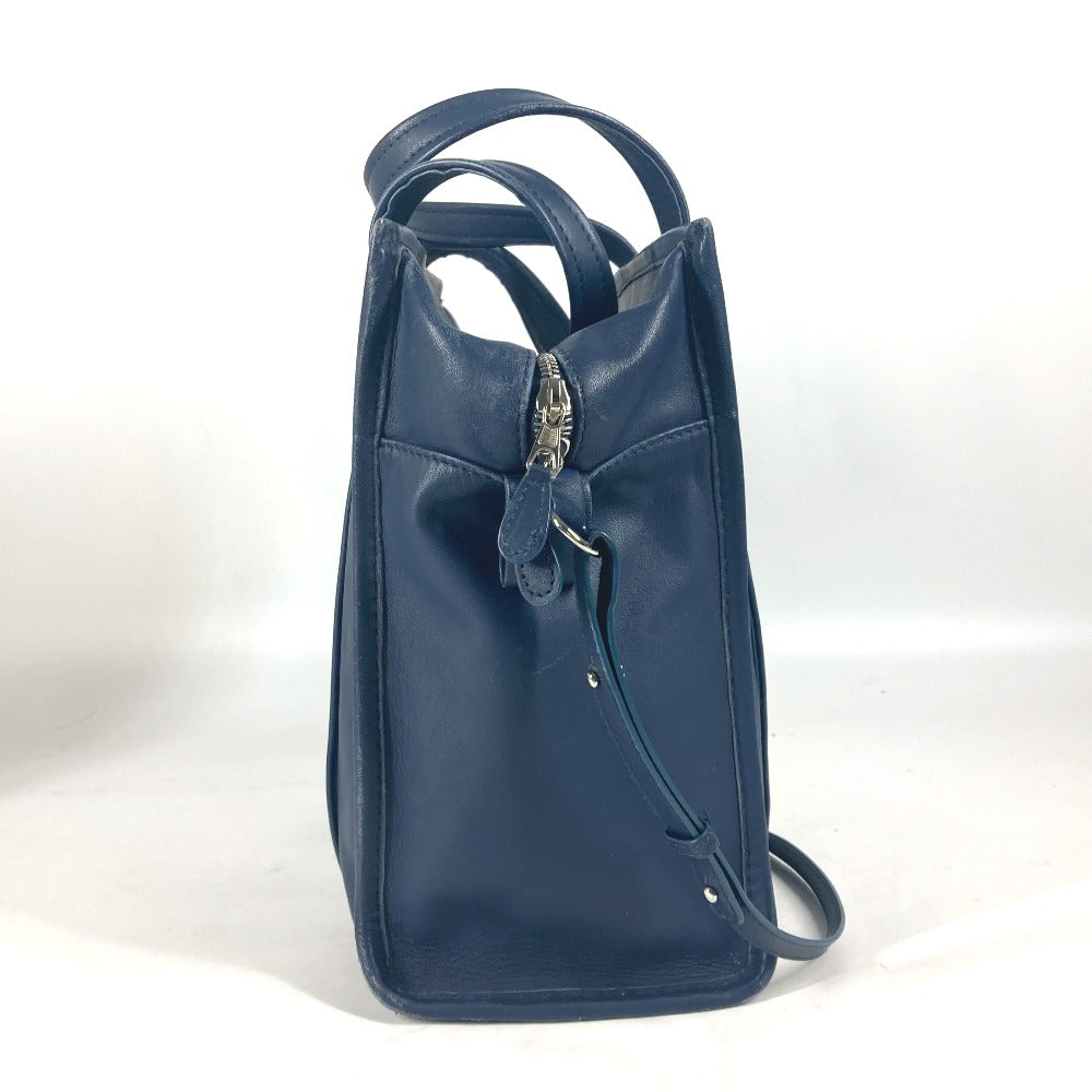BALENCIAGA Tote Bag 443096 leather Navy Bazaar Shopper S Women Used Authentic