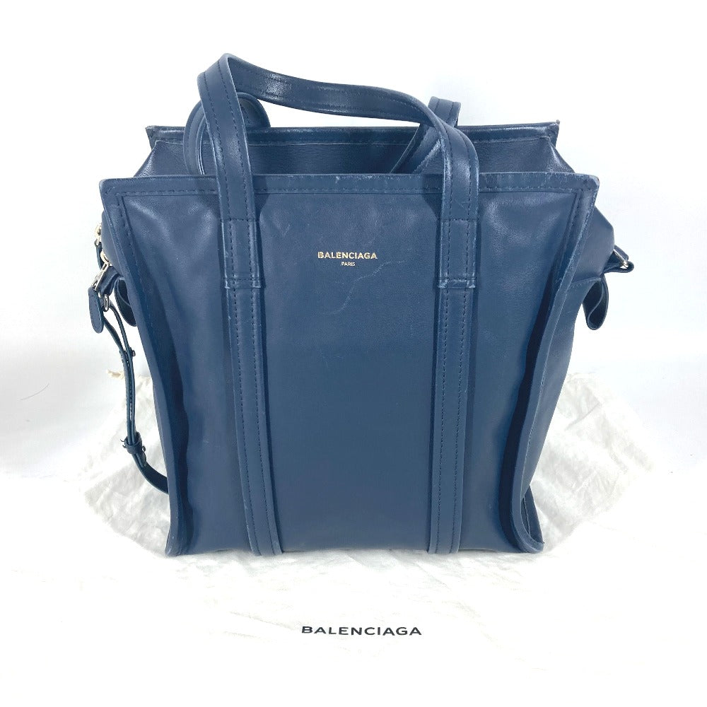 BALENCIAGA Tote Bag 443096 leather Navy Bazaar Shopper S Women Used Authentic
