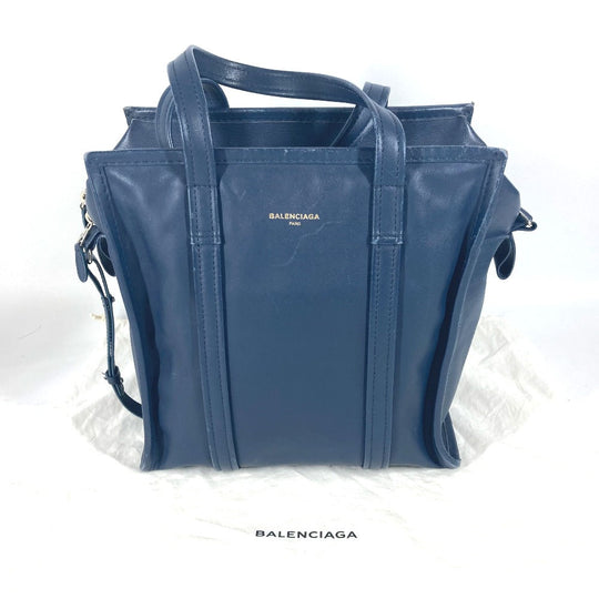 BALENCIAGA Tote Bag 443096 leather Navy Bazaar Shopper S Women Used Authentic