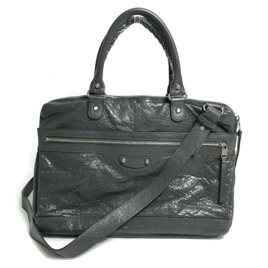 BALENCIAGA Business bag 310939 leather gray Wrinkles processing Shoulder Bag Crossbody mens Used Authentic
