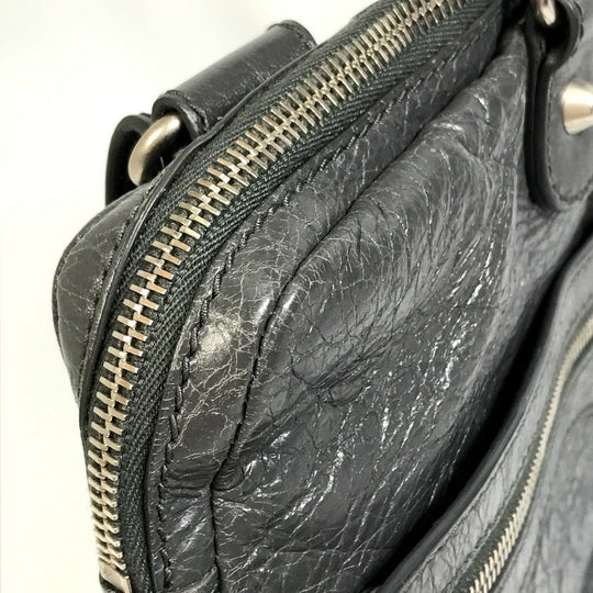 BALENCIAGA Business bag 310939 leather gray Wrinkles processing Shoulder Bag Crossbody mens Used Authentic