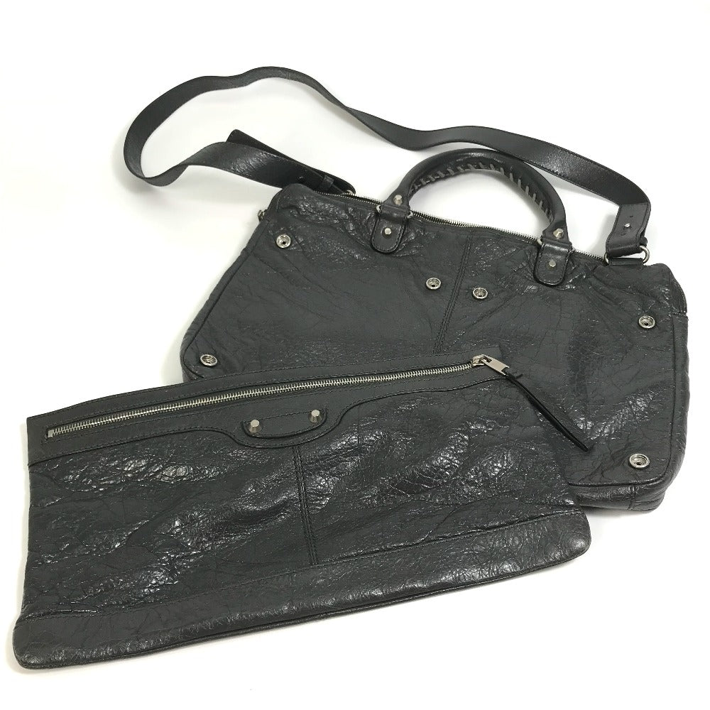 BALENCIAGA Business bag 310939 leather gray Wrinkles processing Shoulder Bag Crossbody mens Used Authentic