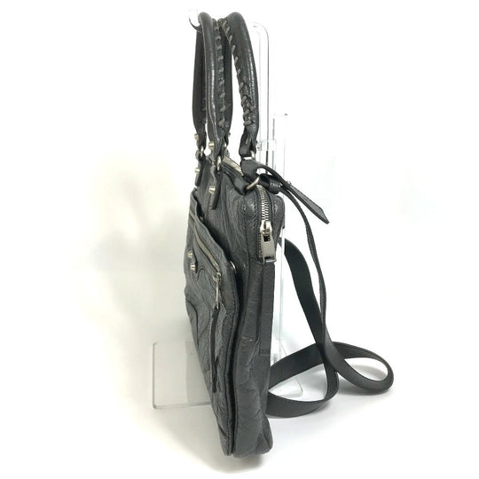 BALENCIAGA Business bag 310939 leather gray Wrinkles processing Shoulder Bag Crossbody mens Used Authentic