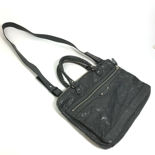 BALENCIAGA Business bag 310939 leather gray Wrinkles processing Shoulder Bag Crossbody mens Used Authentic