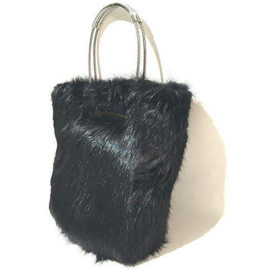 BALENCIAGA Handbag fur black cable fur Women Used Authentic