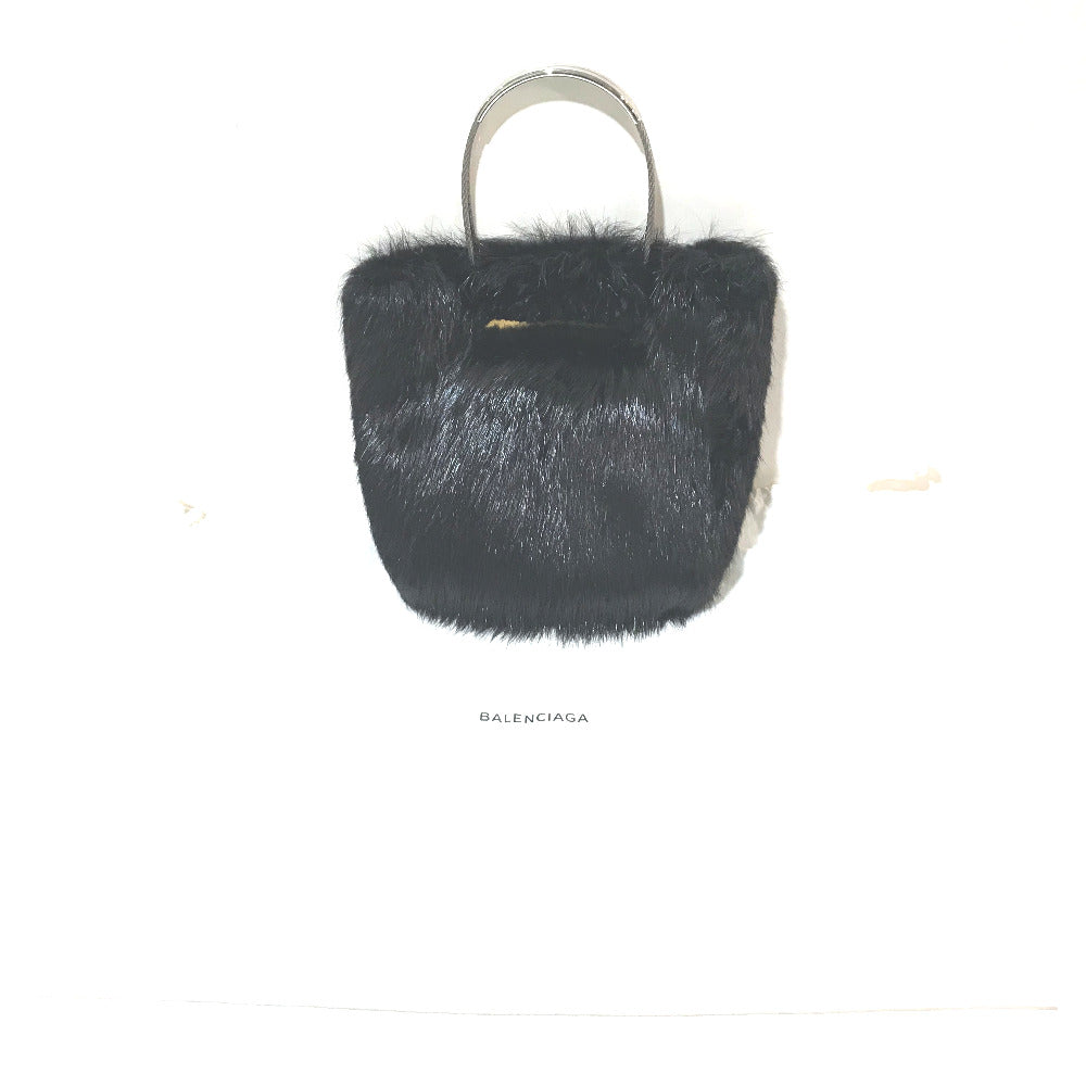 BALENCIAGA Handbag fur black cable fur Women Used Authentic