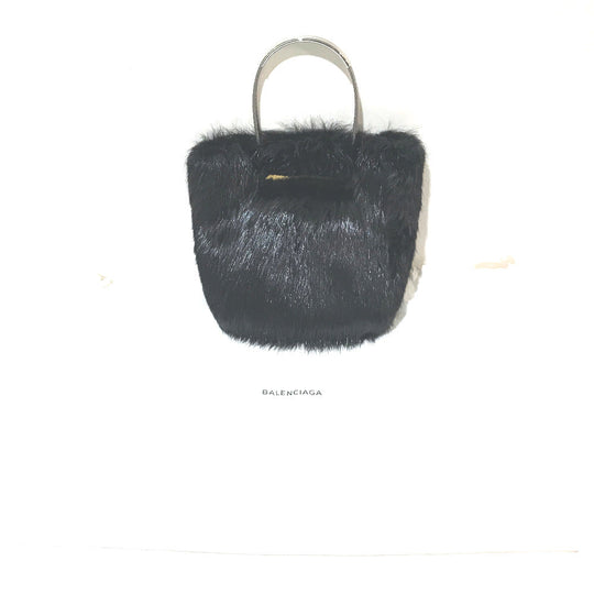 BALENCIAGA Handbag fur black cable fur Women Used Authentic