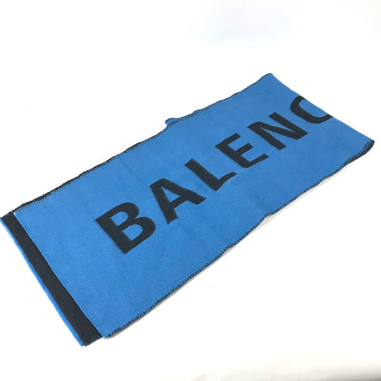 BALENCIAGA Scarf wool blue By color logo mens Used Authentic