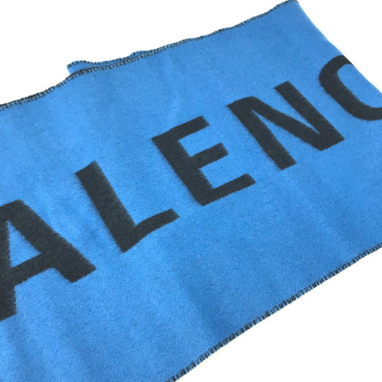 BALENCIAGA Scarf wool blue By color logo mens Used Authentic