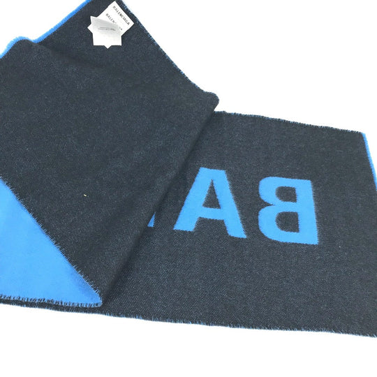 BALENCIAGA Scarf wool blue By color logo mens Used Authentic