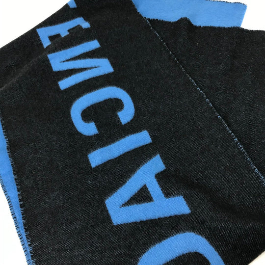 BALENCIAGA Scarf wool blue By color logo mens Used Authentic