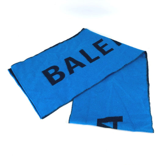 BALENCIAGA Scarf wool blue logo mens Used Authentic