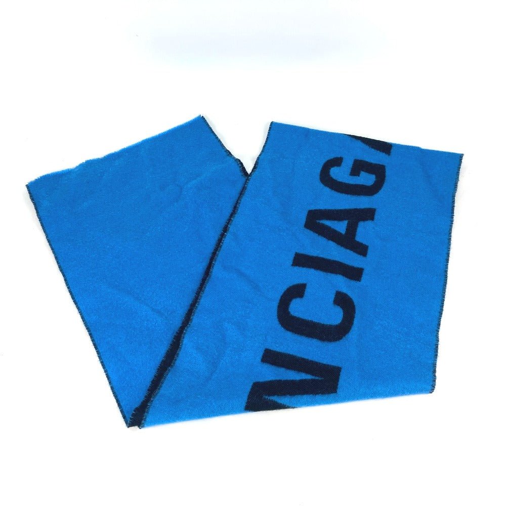 BALENCIAGA Scarf wool blue logo mens Used Authentic
