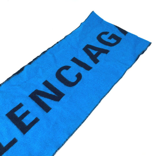 BALENCIAGA Scarf wool blue logo mens Used Authentic