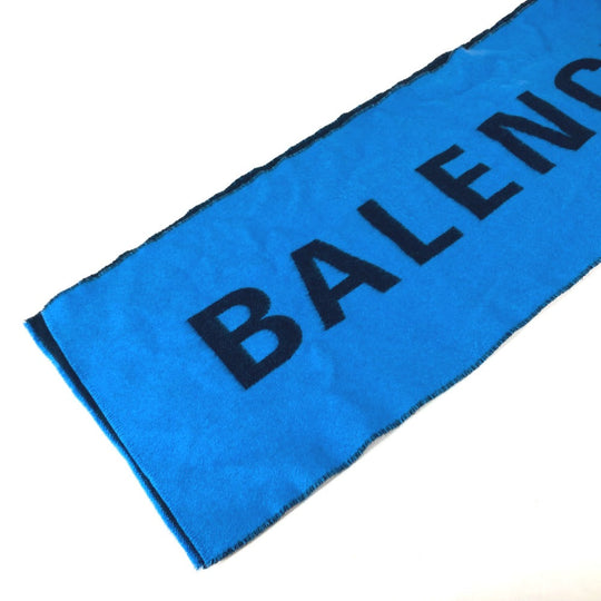 BALENCIAGA Scarf wool blue logo mens Used Authentic