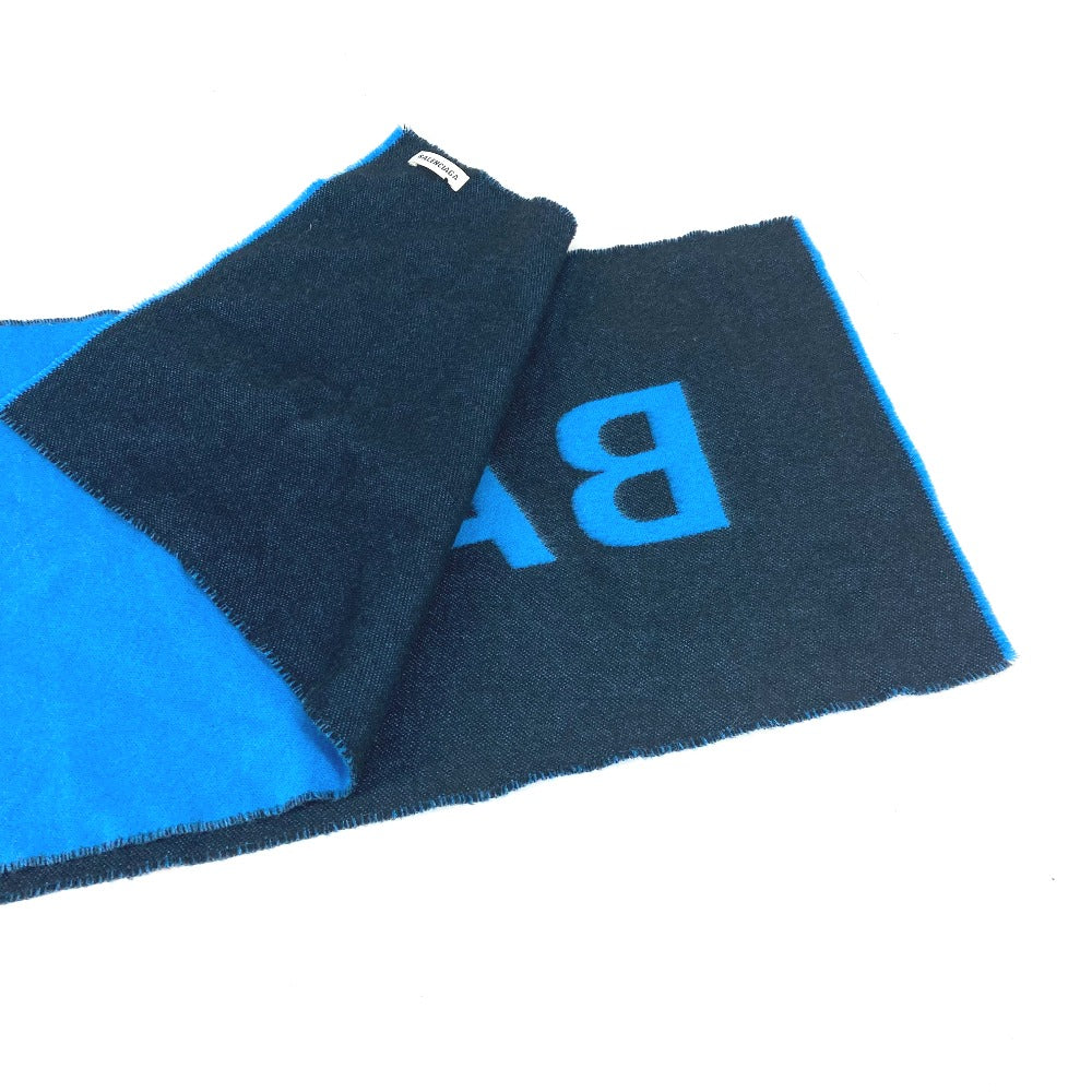BALENCIAGA Scarf wool blue logo mens Used Authentic